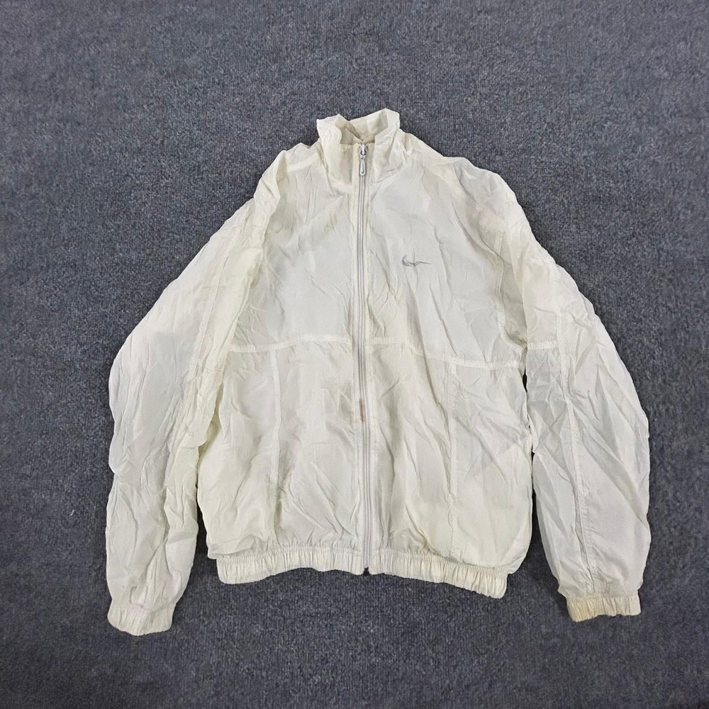 Nike Jacket Womens Medium White Vintage Windbreaker Full Zip Mesh Lined Logo